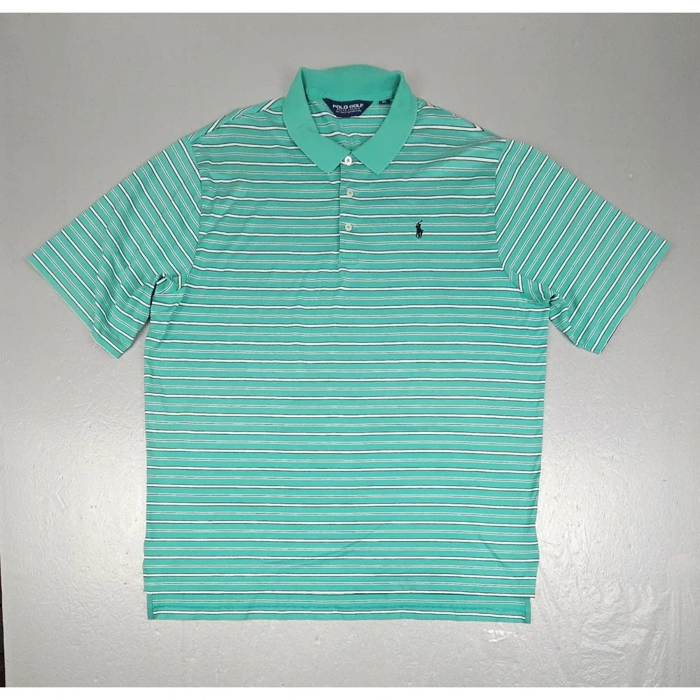 VTG Polo Golf Ralph Lauren Polo Shirt Mens XL Green White Stripe 100% Pima